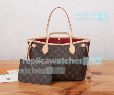 Copy L---V Monogram Neverfull Brown Small Size Handbag Red Brown with a Pouch